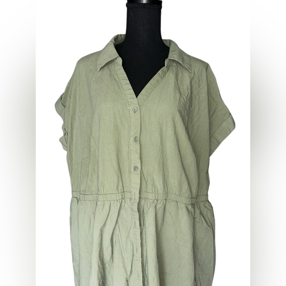 Olive Green Women's Button-Up Dress - Picture 3 of 9